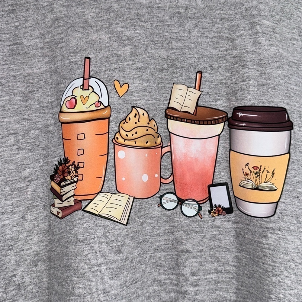 Book coffee shirt bookworm pumpkin spice fall autumn short sleeve medium NEW
